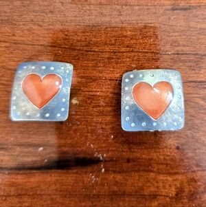 Clip On Heart Earrings- Hard To Find- Silver And Red